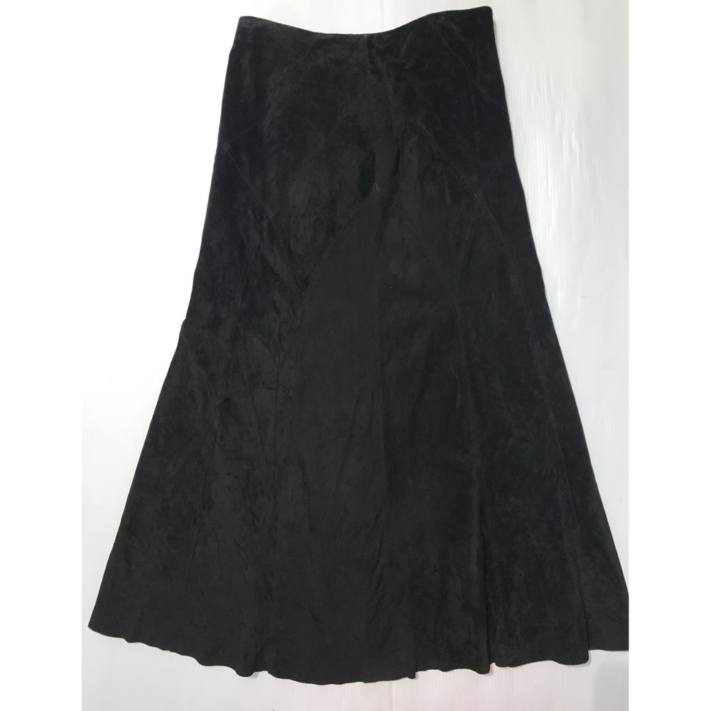 VTG Danier Black Suede Leather A Line Skirt Midi Lined Boho Indie Chic Size 10